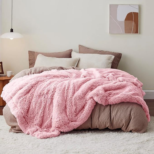 Bedsure Fluffy Pink King Size Blanket for Bed, Thick Soft Sherpa Faux Fur Fleece Bedding Fuzzy Plush Winter Warm Heavy Oversize Big Large King Blanket, Cozy Pink Gifts for Men Women, 108x90