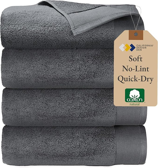 California Design Den Soft & Fluffy 100% Cotton Bath Towels Set of 4, Quick-Dry and Highly Absorbent Bathroom Towels, Perfect for Everyday Use - Grey