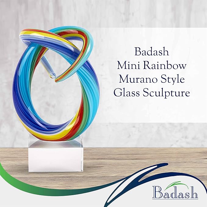 Badash Mini Rainbow Murano-Style Glass Sculpture - 6" Tall Mouth-Blown Art on Crystal Base - Contemporary Home Decor Accent Piece
