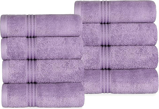 Superior Egyptian Cotton 8-Piece Hand Towel Set, Towel Basics For Quick Dry, Absorbent Small Towels, Facial, Spa, Kitchen, Bathroom Essentials, Apartment, Guest Bath, Soft, Washcloth, Royal Purple