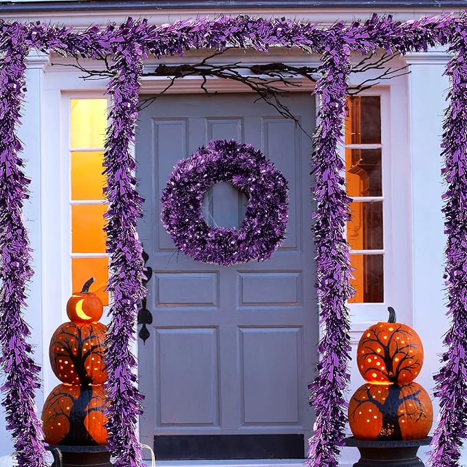 26.2 Feet Purple Holiday Tinsel Garland for Christmas,Halloween, Birthday, Weddings, Party Decorations, Xmas Foil Tinsel Garland for All-Season Home Indoor Outdoor Party Supplies(Purple)