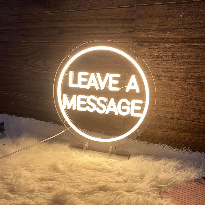 Leave a Message Neon Sign With Holder Base, Neon Guestbook Table Sign for Wedding Shop Business Desk Decor Reception Welcome Led Sign, Warm White USB Neon Light Sign, the Size 13x12 Inch