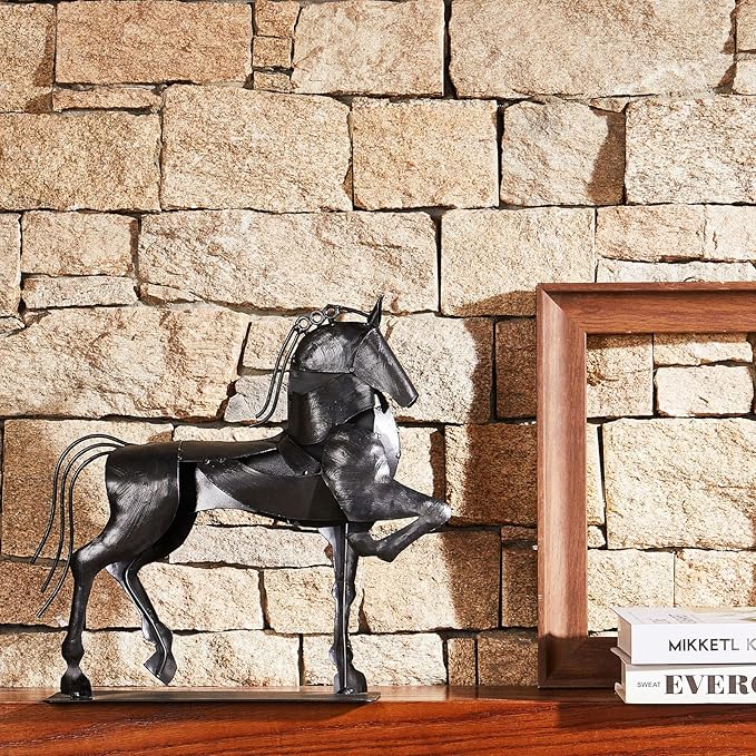 Horse Statue, Unique Metal Art Sculpture for Vintage Home Decor, Modern Decor, Gift for Horse Lovers (Black)
