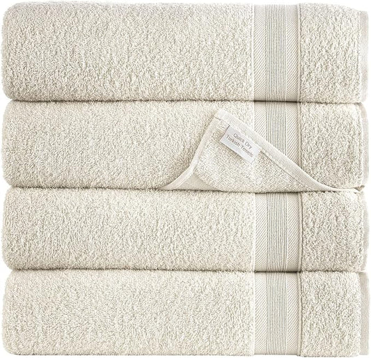 Quick-Dry, Soft & High Absorbent Bath Towels 27"x54" Cotton Turkish Bath Towel Set of 4 | Daily Use 100% Cotton Towels for Bathroom, Gym & More | Bathroom Towels Set (4 Pcs, Ivory Lace)