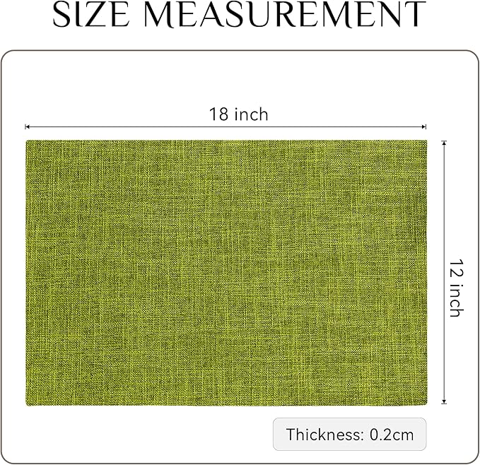 Softalker Faux Linen Placemats Set of 8-12 x 18 Inch, Heat Resistant Double Layered Durable Burlap Farmhouse Place Mats, Non-Slip Washable Rustic Table Mats for Dining, Kitchen, Party（Lime Green