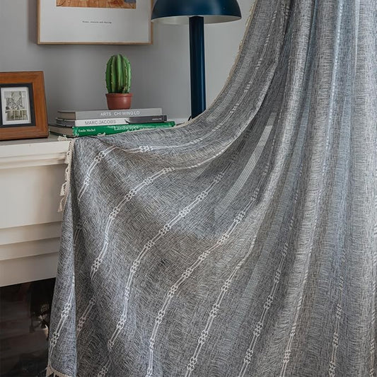 ColorBird Dark Grey Curtains for Bedroom, Linen Darkening Drapes 63 Inch Length 2 Panels, Embroiderey Boho Farmhouse Room Divider Curtains for Living Room Dining Nursery Closet