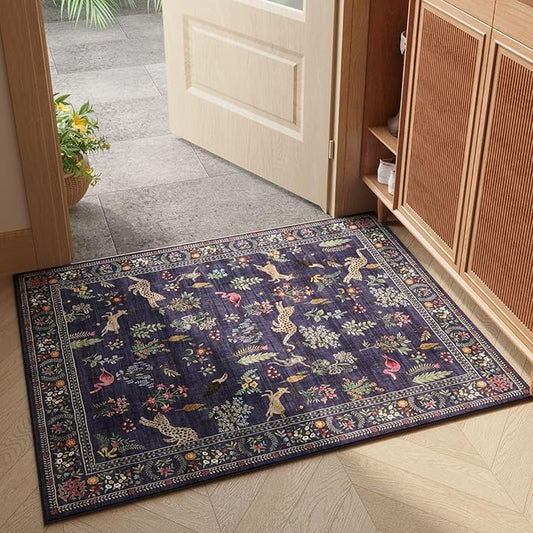Door Mat Indoor Entrance 2x3 Rug Machine Washable Boho Floral Animal Small Area Rug Non-Slip Low Pile Throw Rugs for Entryway, Kitchen, Front Door Indoor Entrance, Entry, Kids Room (Blue)
