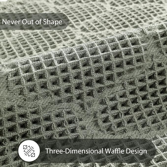 Upgraded Green Waffle Bathroom Runner Rugs, Super Absorbent Non Slip Bath Mats for Bathroom Floor, Extra Long Soft Bath Rugs with Tassels for Hallway Laundry Room, Machine Washable, 24" x 72"