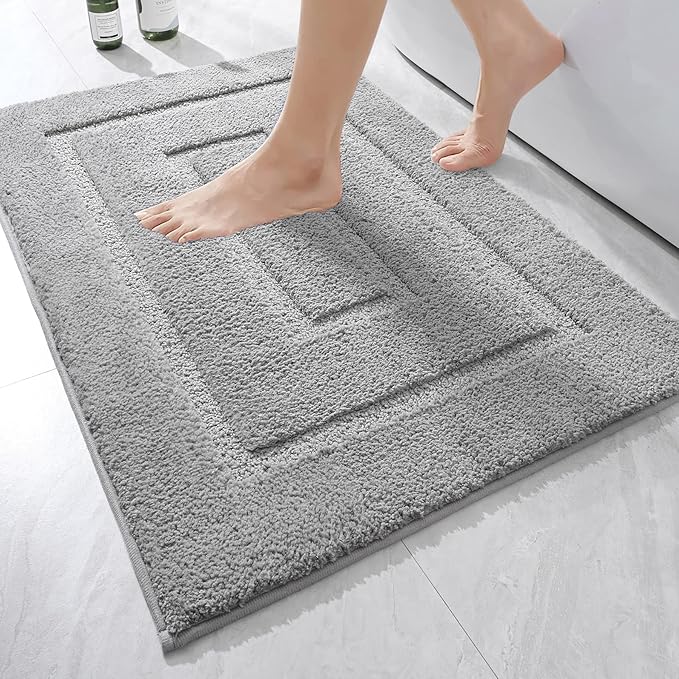 HOMORE Grey Bathroom Rug 24x36 Inch Soft Absorbent Microfiber Bathroom Runner Rug, Washable Bath Runners Rugs for Bathrooms Non Slip Bath Rugs for Shower Tub