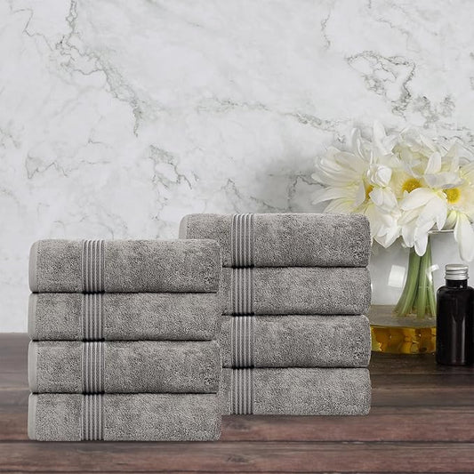 Superior Egyptian Cotton Hand Towel Set, Small Towels for Home Bathroom, Master, Guest Bath, Decor Essentials, Quick Dry, Absorbent, Kitchen, Spa, Hotel, Resort, Adult, Kids, Set of 8, Charcoal