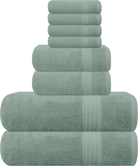 GLAMBURG Ultra Soft 8-Piece Towel Set - 100% Pure Ringspun Cotton, Contains 2 Oversized Bath Towels 27x54, 2 Hand Towels 16x28, 4 Wash Cloths 13x13 - Ideal for Everyday use, Hotel & Spa - Jade