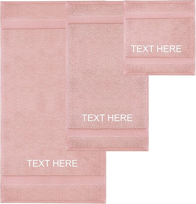 Chakir Turkish Linens | Hotel & Spa Quality 100% Cotton Premium Turkish Towels | Soft & Absorbent (Personalized 3-Piece Towel Set, Pink)