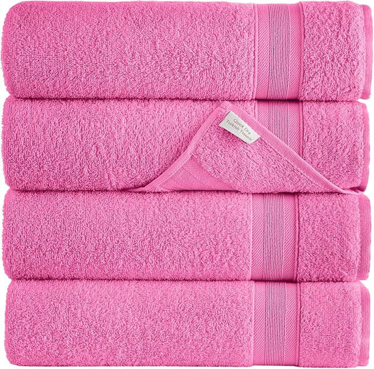 Quick-Dry, Soft & High Absorbent Bath Towels 27"x54" Cotton Turkish Bath Towel Set of 4 | Daily Use 100% Cotton Towels for Bathroom, Gym & More | Bathroom Towels Set (4 Pcs, Pink)