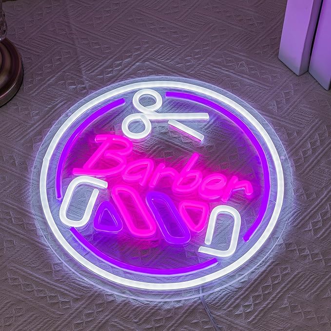 Barber Neon Sign for Barber Shop Decor Colorful Neon Light Round LED Neon Sign USB Powerd LED Neon Light for Decorating Barber Shop Hair Salon Barber Shop Beauty Studio