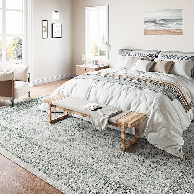 Dark Green Area Rug 4x6 Office Entryway Rug Machine Washable Kitchen Vintage Distressed Non Slip Carpet Indoor Retro Floral Accent Throw Door Mat for Bathroom Bedroom Dining Living Room