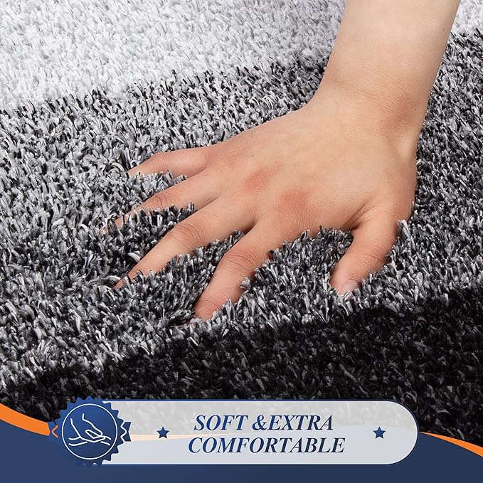 Walensee Bath Rug for Bathroom Non Slip Mat (20 x 32, Ombre Black) Water Absorbent Soft Microfiber Shaggy Bathroom Rug Machine Washable Bath Mat Thick Plush Shower Mat