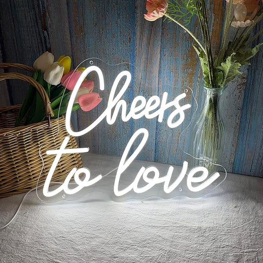 Cheers to Love Neon Sign for Wall Decor, Cheers to Love Led Sign with USB Supply for Bedroom Birthday Wedding Decor，White Led Signs 15.7x11.8 Inch