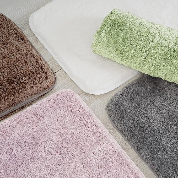 ROSMARUS Shaggy Bath Rugs for Bathroom Non Slip 17" X 24", Water Absorbent Bath Mat, Soft Shower Mat for Bathroom Floor & Tub, Fluffy Plush Rugs Machine Washable, White