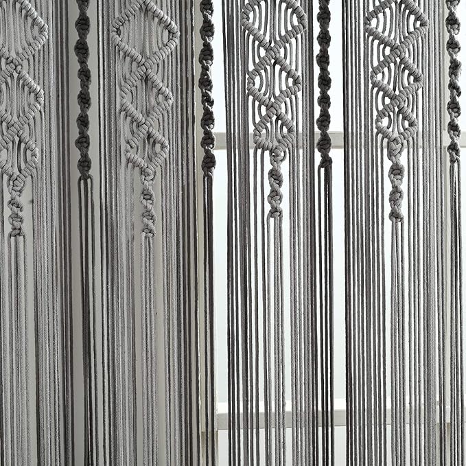 Lush Decor Boho, Textured Macrame Cotton Window Curtain Panel, 40" W x 84" L, Gray Wine Wall Decor, Room Divider