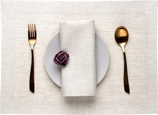 D'Moksha Homes Linen Placemats 14 x 19 Inch - Light Natural Placemats Set of 4-100% Pure Linen Table Place Mats for Summer - Handcrafted and Machine Washable