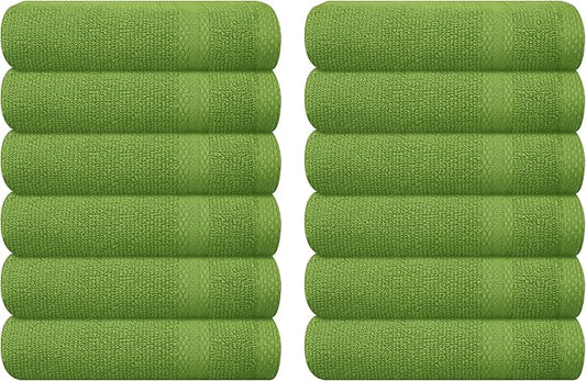 GLAMBURG Ultra Soft 12-Piece Washcloths Set 13x13-100% Ringspun Cotton - Durable & Highly Absorbent Face Towels - Ideal for use in Bathroom, Kitchen, Gym, Spa & General Cleaning - Kiwi Green
