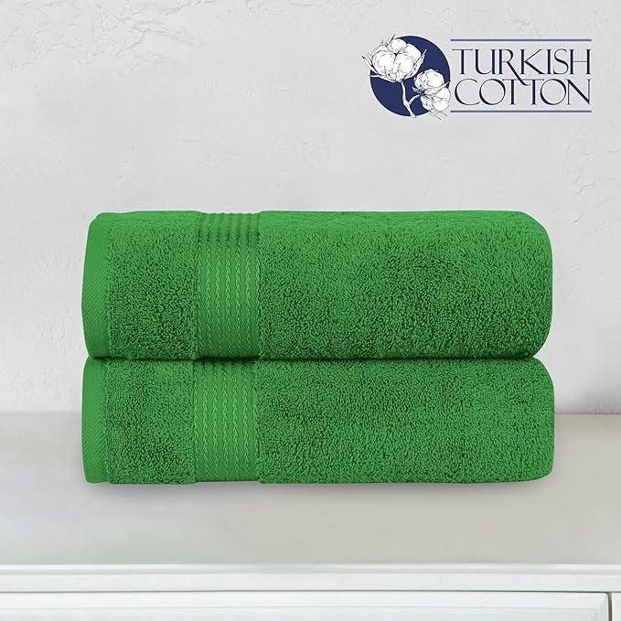 Elegant Comfort Premium Turkish Cotton 2 Pack Bath Towel Set - 27 x 54 inch, Luxurious Hotel Spa Quality 100% Turkish Cotton 2PC Bath Towel Set - Highly Absorbent - Soft Bathroom Towels, Emerald Green