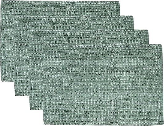 Sweet Home Collection 100% Cotton Placemats for Dining Room Rectangle Two Tone Woven Fabric 13" x 19" Soft Durable Table Mat Set, Set of 4, Light Green