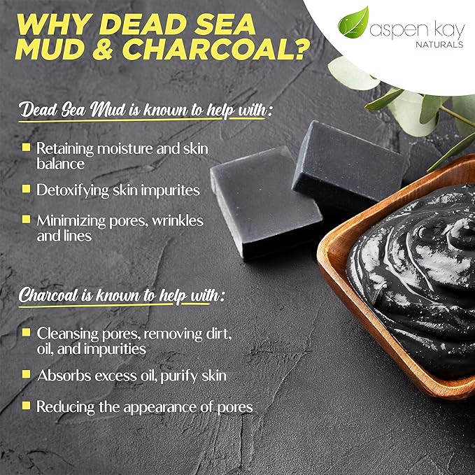 Aspen Kay Naturals Handmade Dead Sea Mud Soap Bar, Activated Charcoal & Pure Essential Oils, 4.5 oz Bar