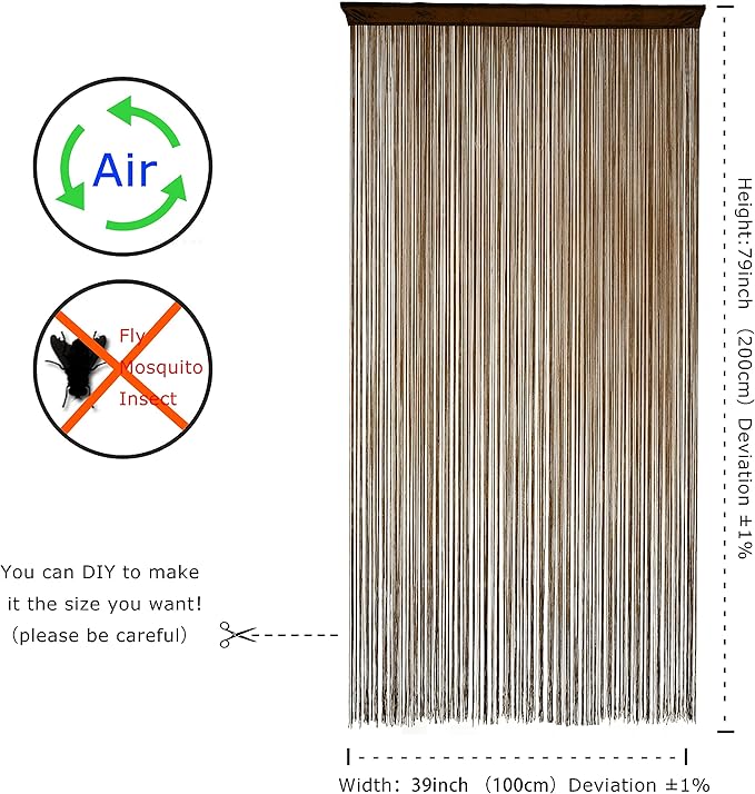 Doorway String Curtain Door Curtains,Boho Hippie Hanging Patio Tassels Screen Room Decor Bedroom Wall Window Closet Kitchen Living Room Fringe Divider Panel Laundry Room(39×79in/100×200cm, Coffee)