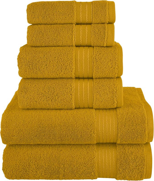 Elegant Comfort Premium Cotton 6-Piece Towel Set, Includes 2 Washcloths, 2 Hand Towels and 2 Bath Towels, 100% Turkish Cotton - Highly Absorbent and Super Soft Towels for Bathroom, Gold