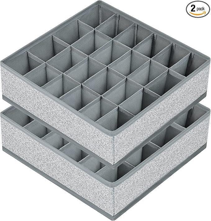 Joyoldelf Sock Drawer Organizer Underwear Organizer, 24 Cell Collapsible Closet Organizer Underwear Storage Boxes for Socks, Ties, Belts (Gray)