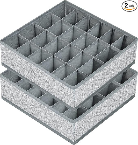 Joyoldelf Sock Drawer Organizer Underwear Organizer, 24 Cell Collapsible Closet Organizer Underwear Storage Boxes for Socks, Ties, Belts (Gray)