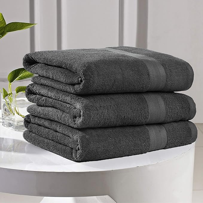 BOUTIQUO Premium Cotton 4 Pack Bath Towel Set - 100% Pure Cotton - 4 Bath Towels 27x54 - Ideal for Everyday use - Ultra Soft & Highly Absorbent - Charcoal Grey