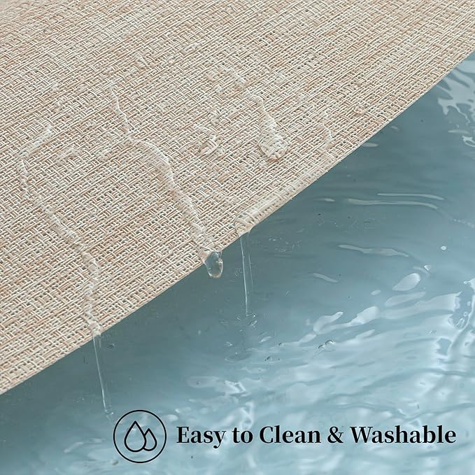 Leetaltree Beige Placemats Set of 6 - Heat Resistant Non-Slip Place mats for Dining Table, Washable Durable PVC Vinyl Woven Table Mats（Beige, 6）