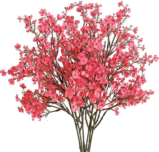 Mandy's Hot Pink Artificial Baby’s Breath Flowers 6 Bundles Silk Gypsophila with Bendable Stems for Fall Centerpiece Wedding Decor and Table Arrangements