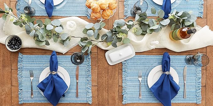 DII Variegated Tabletop Collection, Placemat Set3x19, Light Blue, 6 Piece