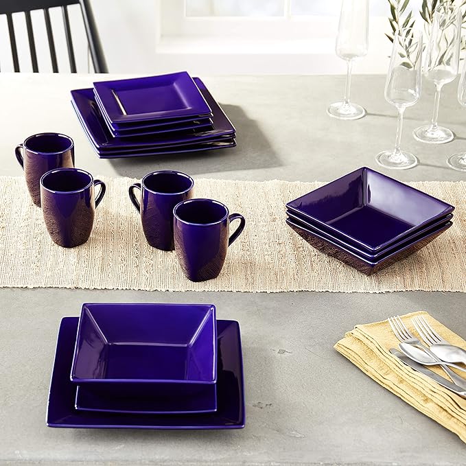 10 Strawberry Street Square 16 Piece Dinnerware Set, Cobalt