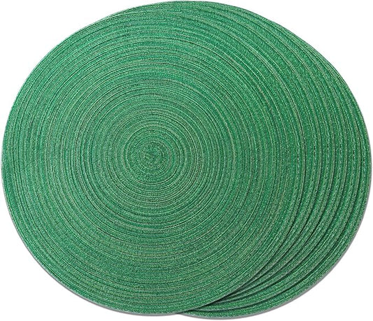 FunWheat Round Placemats Set of 6 Table Mats for Dining Tables Washable Non-Slip Place mats 15 Inch (Green Shine)