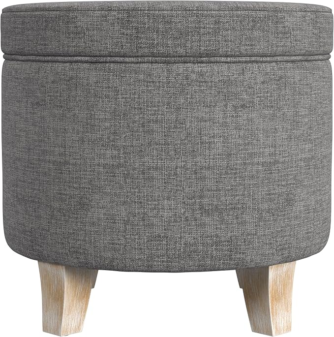 HomePop Upholstered Round Storage Ottoman Home Décor|Upholstered Round Foot Rest Ottoman -Gray Woven