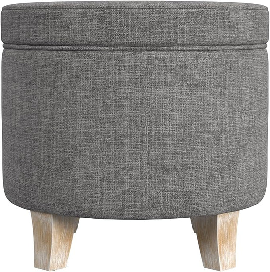 HomePop Upholstered Round Storage Ottoman Home Décor|Upholstered Round Foot Rest Ottoman -Gray Woven