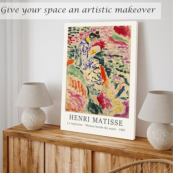 Induslyfe Large Framed Retro Vintage Wall Art Canvas Decor Set of 3, Matisse Wall Art Prints Poster Modern Art, Sage Green Aesthetic Floral Botanical wall art, bedroom living room bathroom 18x24