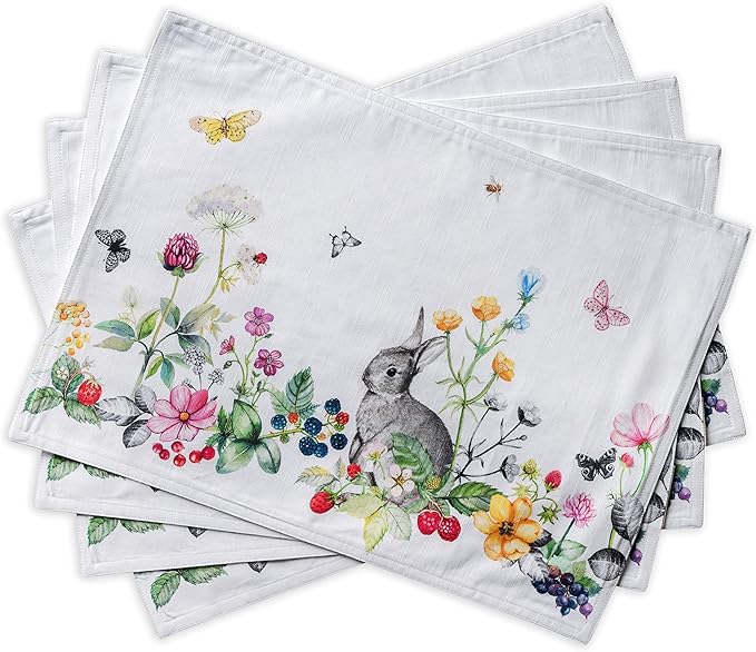 Maison d' Hermine Placemats Set of 4 100% Cotton Washable Cloth Place Mats, Reusable Table Mats for Kitchen Dining Decoration, Party, Wedding, Restaurant Spring/Summer (Printemps, 13" x 19")