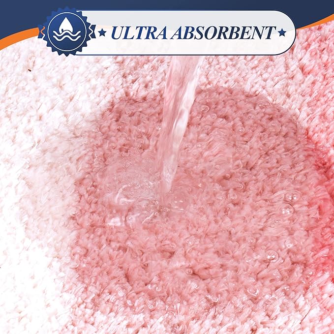 Walensee Contour Bath Rug (20 x 24, Ombre Pink) Non-Slip Water Absorbent Soft Microfiber Shaggy U-Shape Toilet Rug