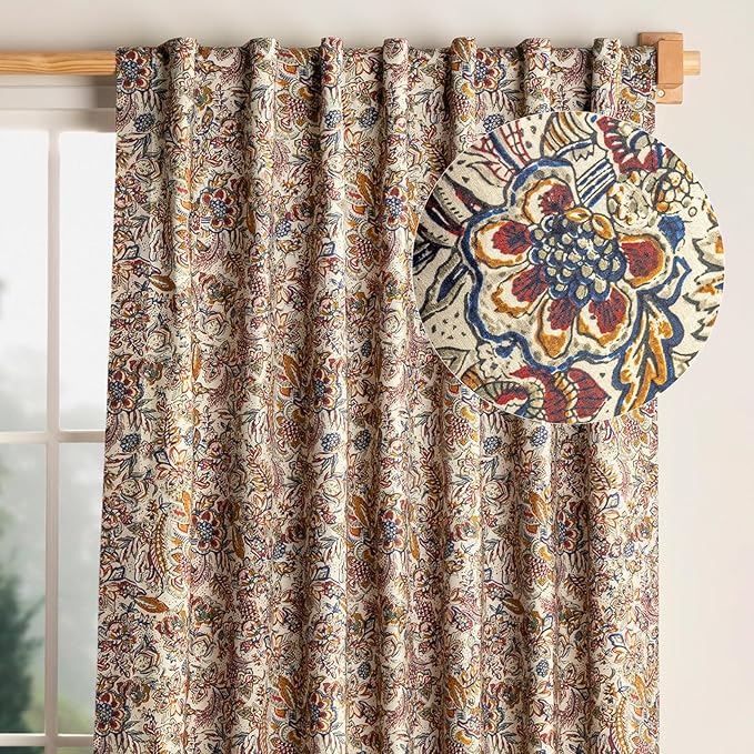 Maison d' Hermine Curtains for Living Room 100% Cotton 108 inch Length One Panel Light Filtering Curtains for Bedroom Windows with Rod and Loop Pockets Drapes (Jaipur, 50" W x 108" L)