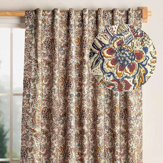 Maison d' Hermine Curtains for Living Room 100% Cotton 108 inch Length One Panel Light Filtering Curtains for Bedroom Windows with Rod and Loop Pockets Drapes (Jaipur, 50" W x 108" L)