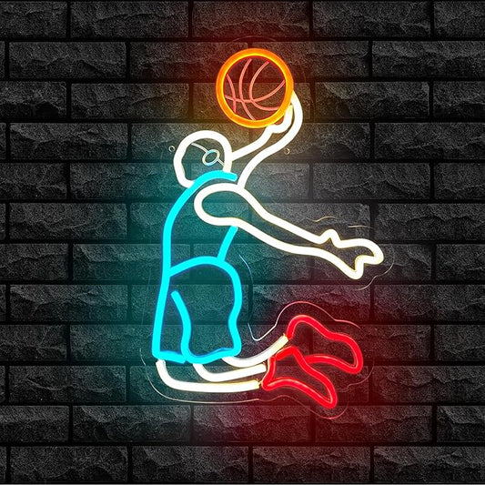 Basketball Player Neon Sign for Wall Decor,Sports LED Neon Light Sign with Dimmable for Game Room Bedroom Basketball Decor Birthday Gift for Kids Boy