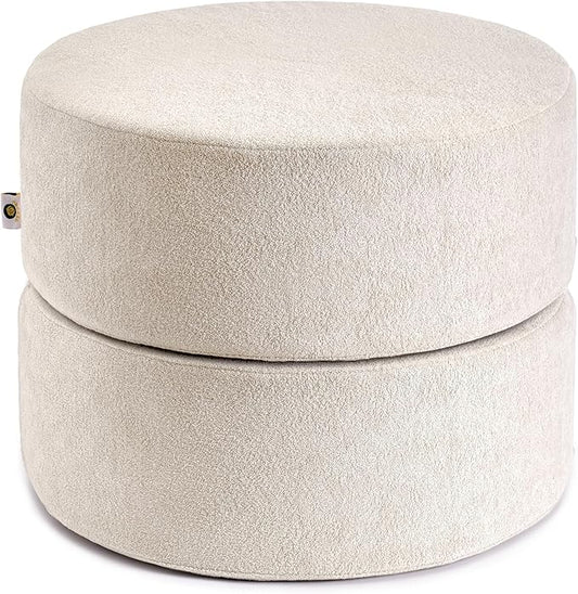 Pouf Ottoman Foot Rest Stool, Double Layer Round Modern Foam Filled Foot Stool for Couch, Living Room, Bedroom (Apricot)