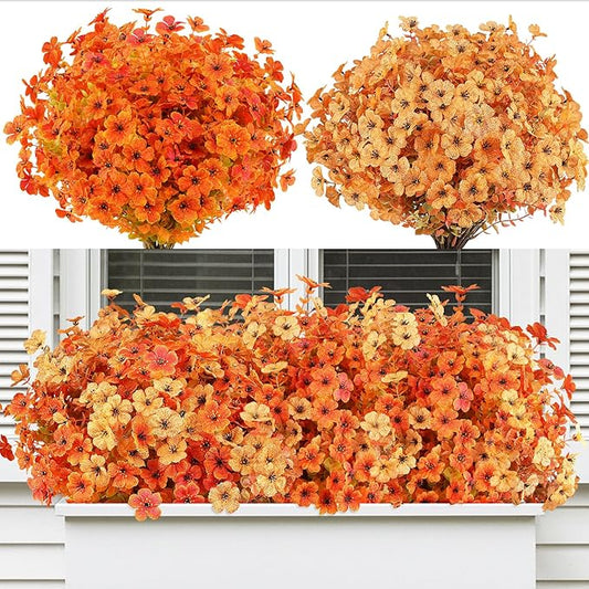 AmyHomie 16 Bundles Artificial Fall Flowers for Outdoor Outside Fall Decoration UV Resistant Faux Flowers No Fade Fake Plastic Plants Garden Porch Window Box Decorating