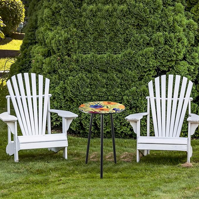 2 Packs Metal Floral Round Side Table 13.2" Small Outdoor Patio Round Accent Coffee Tables Indoor Corner Stand for Small Spaces Weather-Resistant for Balcony Plant Stand