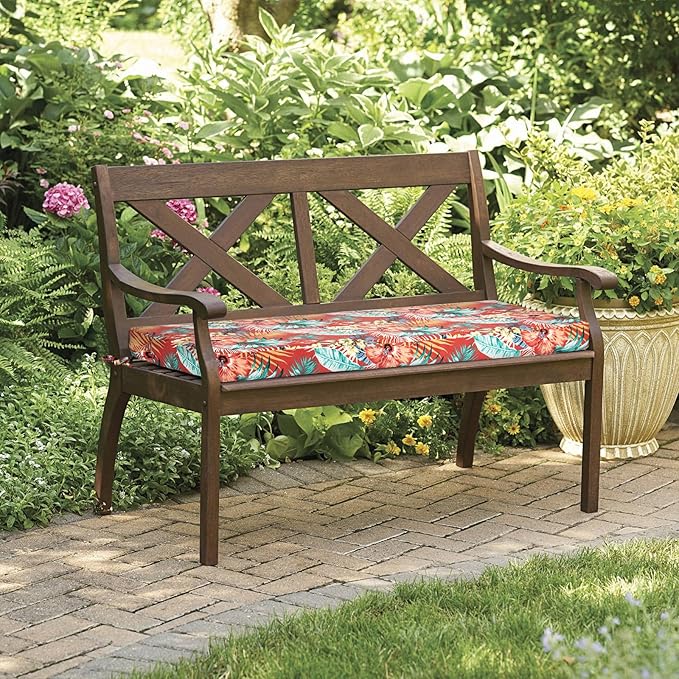 Patio Bench Cushion Covers for Outdoor Furniture with Ties, Water Resistant Loveseat/Settee Cushion Slipcover 42x18x3 Inch for Swing Porch Garden (Replacement Cover Only)-Chili Red Floral
